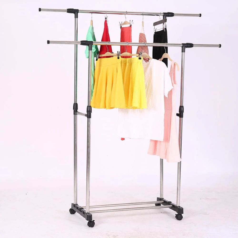 Double-Pole Telescopic Garment Rack – Adjustable Height & 30kg Capacity