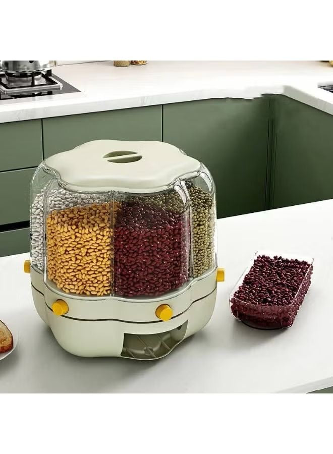 360 Degree Legume Dispenser with 6 Holes - Large Capacity Clear Acrylic Grain Organizer with Dispensing Button