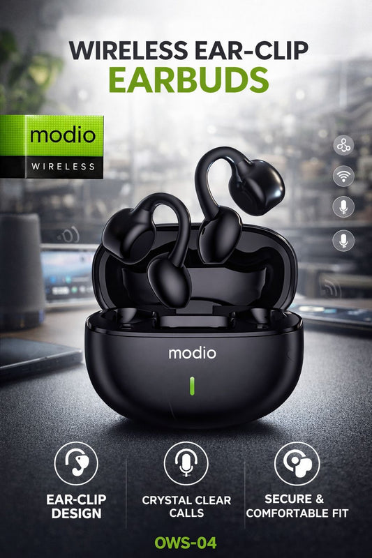 Modio OWS-04 Wireless Ear-Clip Earbuds – Open-Ear Comfort & Crystal Clear Sound