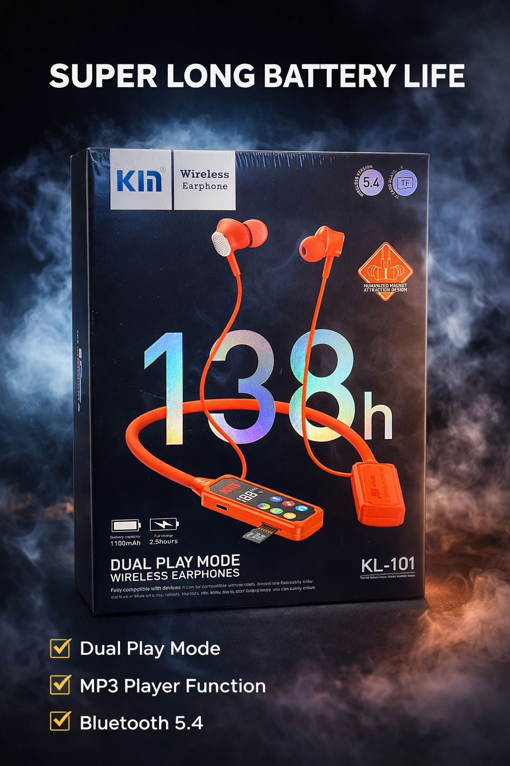 KIN KL-101 Wireless Earphones – 138 Hours of Power & Dual Play Versatility